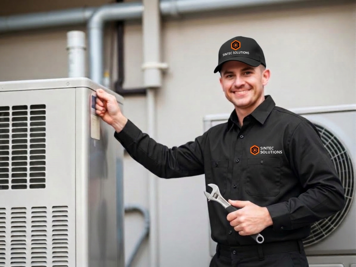 Técnico SINTEC realizando manutenção em ar condicionado