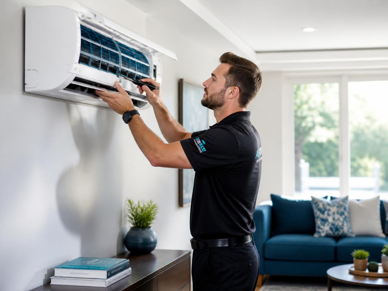 Técnico SINTEC realizando manutenção em ar condicionado